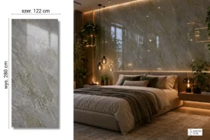 Mainstone Moon na ścianie w sypialni — płyta węglowa SPC błyszcząca 280x122 cm