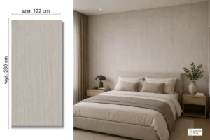 Bianco Dolomit na ścianie w sypialni — płyta węglowa SPC matowa 280x122 cm