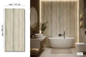 Green Marble na ścianie w łazience — płyta węglowa SPC matowa 280x122 cm