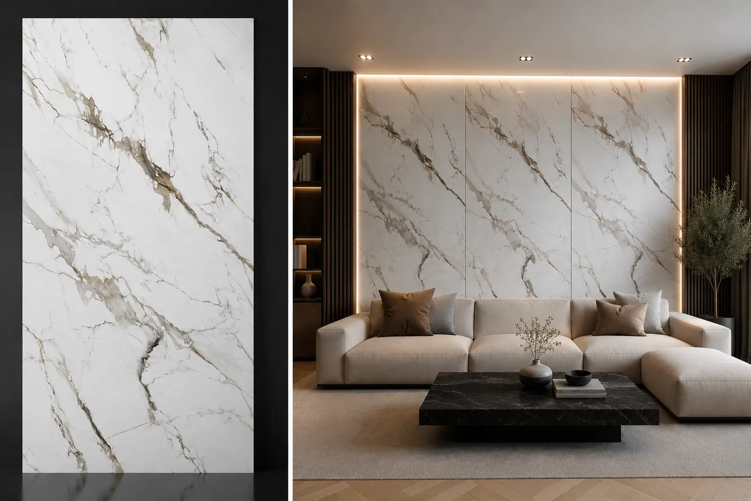Royal Galaxy na ścianie w salonie — płyta węglowa SPC błyszcząca 280x122 cm
