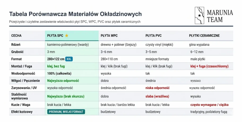 Porównanie płyty węglowej SPC z WPC, PVC i płytkami ceramicznymi — maruniateam.pl