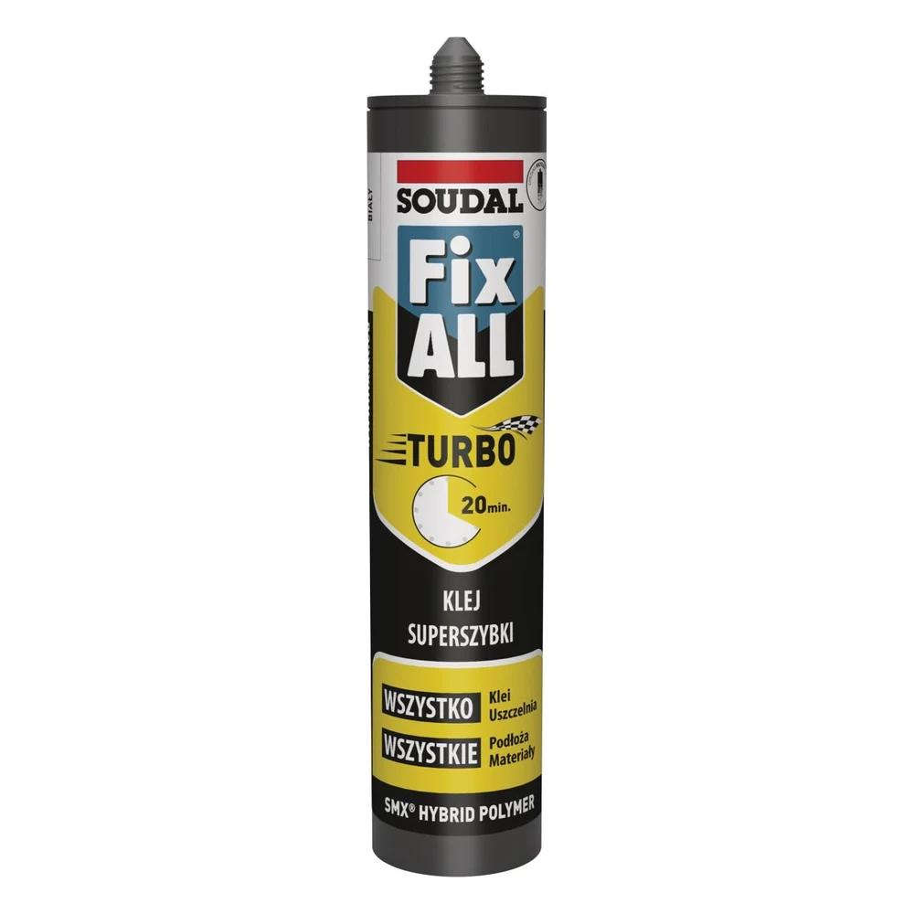 Klej Soudal Fix All Turbo 290 ml biały – kartusz kleju do montażu płyt węglowych SPC